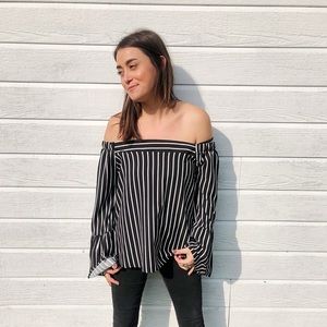 Pq La Striped Off the Shoulder Top